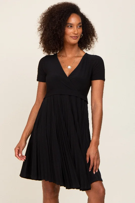 Black Pleated Nursing Dress Tunics Seasonal trendy