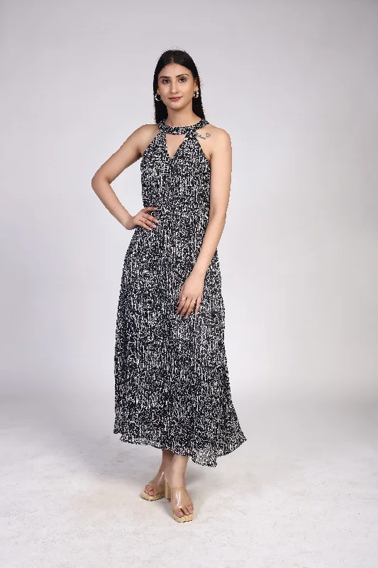 HALTER NECK LONG DRESS Tunics Print Colorful
