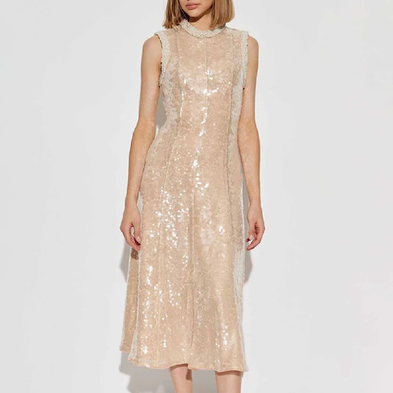 Sleeveless Midi Sequin Dress With Pearl Appliques Tunics Sale discount