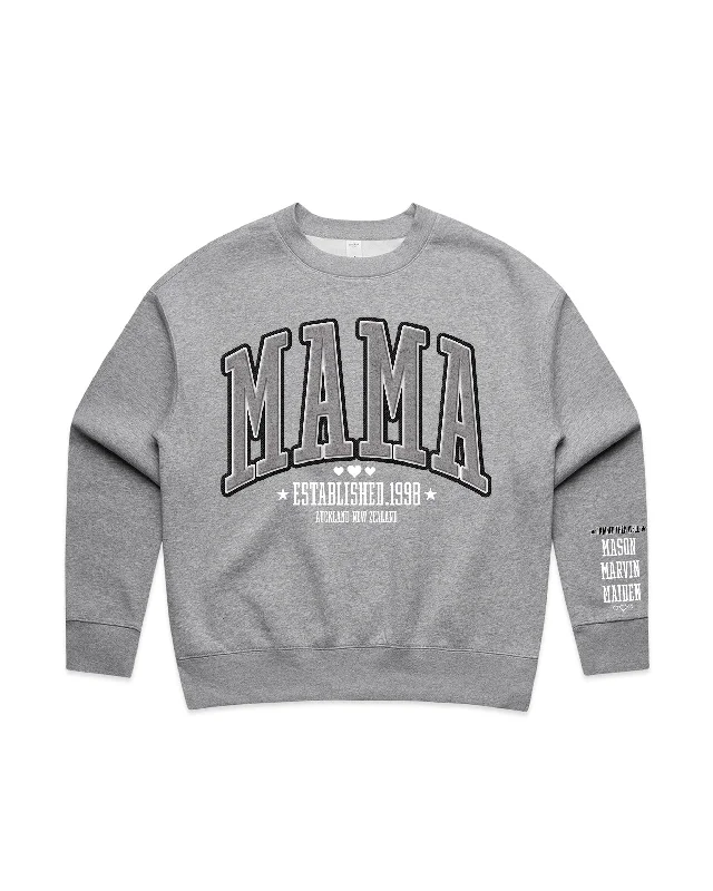Custom Printed Sweatshirt for Mum - With Custom Date, City + names on sleeve - 13_Mama Style Hoodie with Elastic Waist Stretchable Comfortable