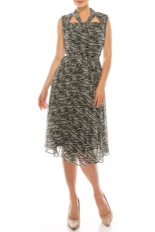Maison Tara Ivory Black Zebra Print Sleevless Dress Tunics Vintage classic
