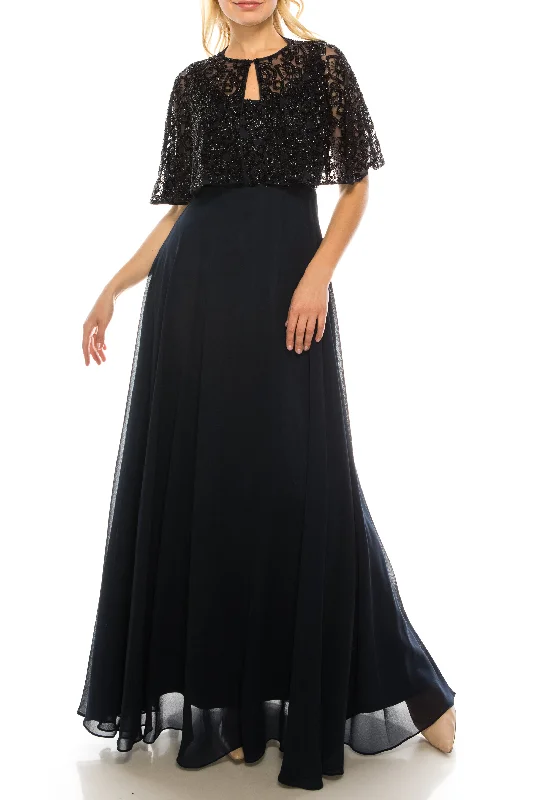 Aidan Mattox Twilight Black Beaded Long Circle Evening Cape Dress Tunics Occasion special