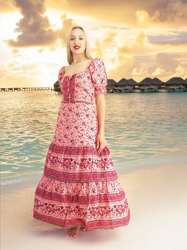 Bohemian Gypsy Hippy Cotton Light Weight Long Dress Pink Floral S-M-L Tunics Custom made Bohemian Gypsy Hippy Cotton Light Weight Long Dress Pink Floral S-M-L Tunics Custom made