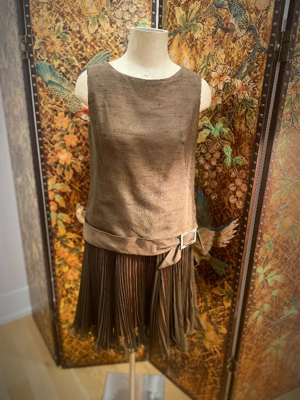 1960s Drop Waist Brown Dress With Rhinestone Belt Tunics Brand named