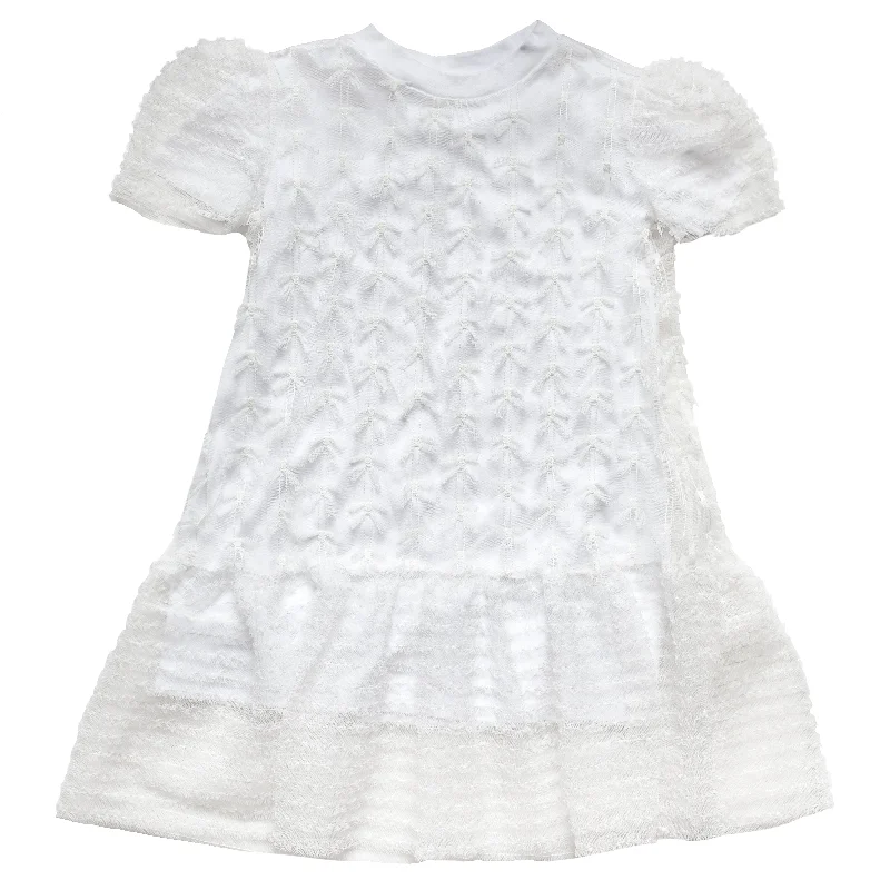 Suoak Three Quarter Sleeve White Lace Dress Turtleneck Neckline Stylish