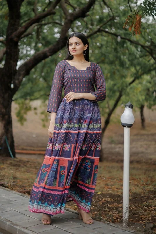 Jyoti Fashion Women's Purple Heavy Digital Printed Pure Chanderi Anarkali Dress Tunics Long Elegant Jyoti Fashion Women's Purple Heavy Digital Printed Pure Chanderi Anarkali Dress Tunics Long Elegant