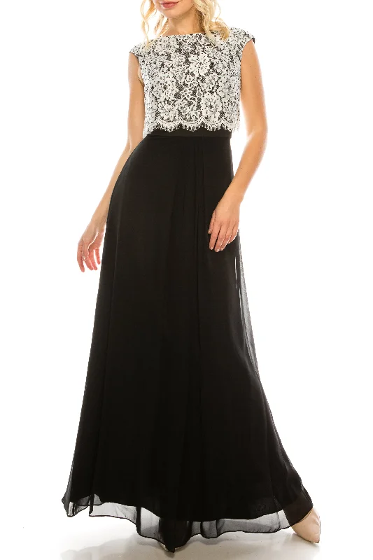 Aidan Mattox Ivory Black Embellished Lace Top  A-Line Evening Dress Tunics Vintage classic