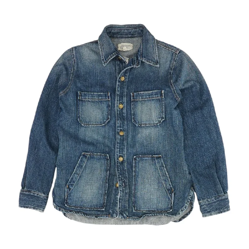 Blue Solid Denim Jacket Welt Pockets Slit Pockets Flap Pockets