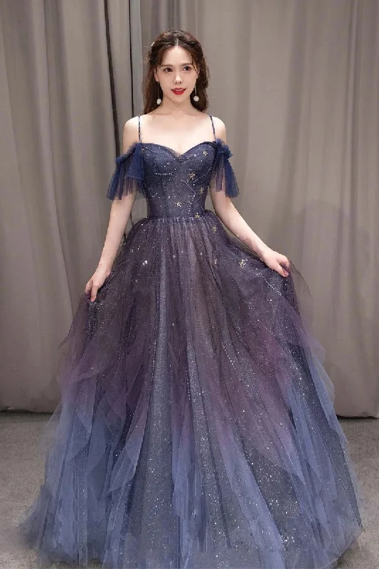 A-line Dark Purple Ombre Tulle Evening Party Dresses Long Prom Dresses Tunics Solid Classic A-line Dark Purple Ombre Tulle Evening Party Dresses Long Prom Dresses Tunics Solid Classic