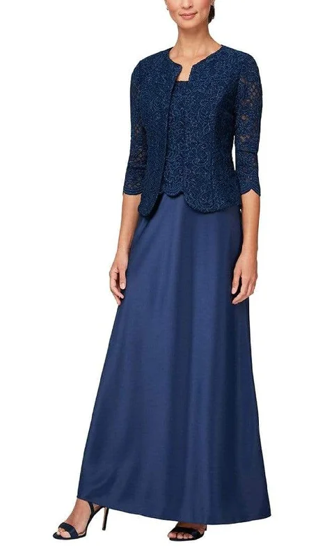 Alex Evenings - 81122326 Lace And Satin Dress With Jacket Satin Jacket Silk Jacket Chiffon Jacket