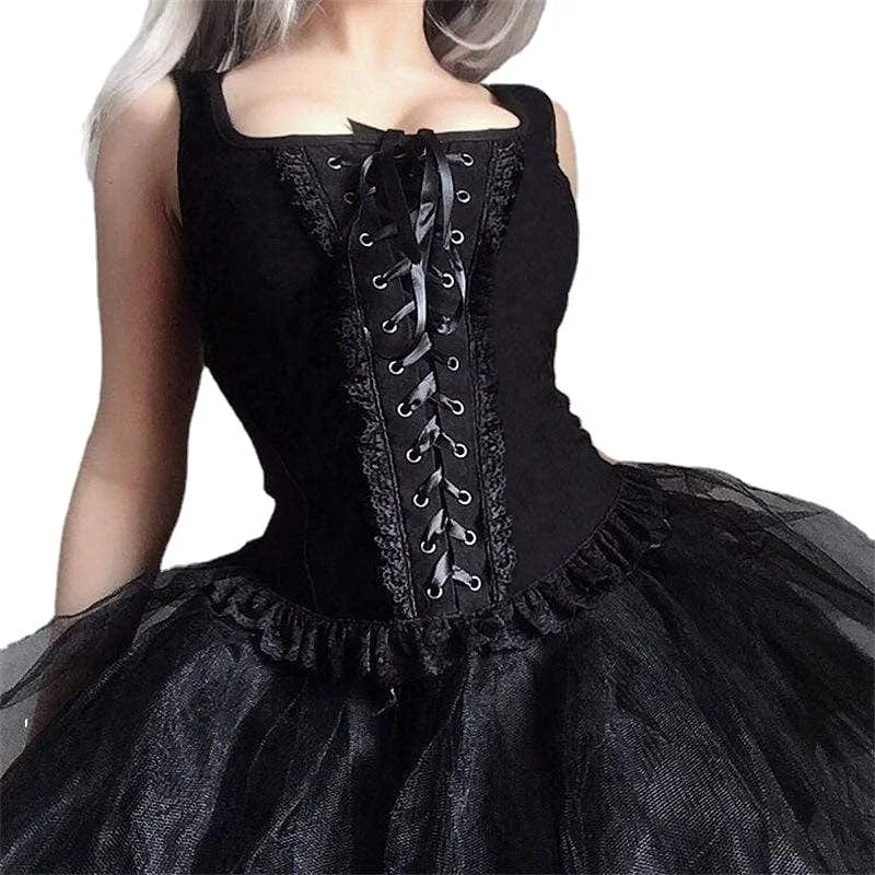 Women's Lace-up Lace Ruched Tank Top rhinestone tank top