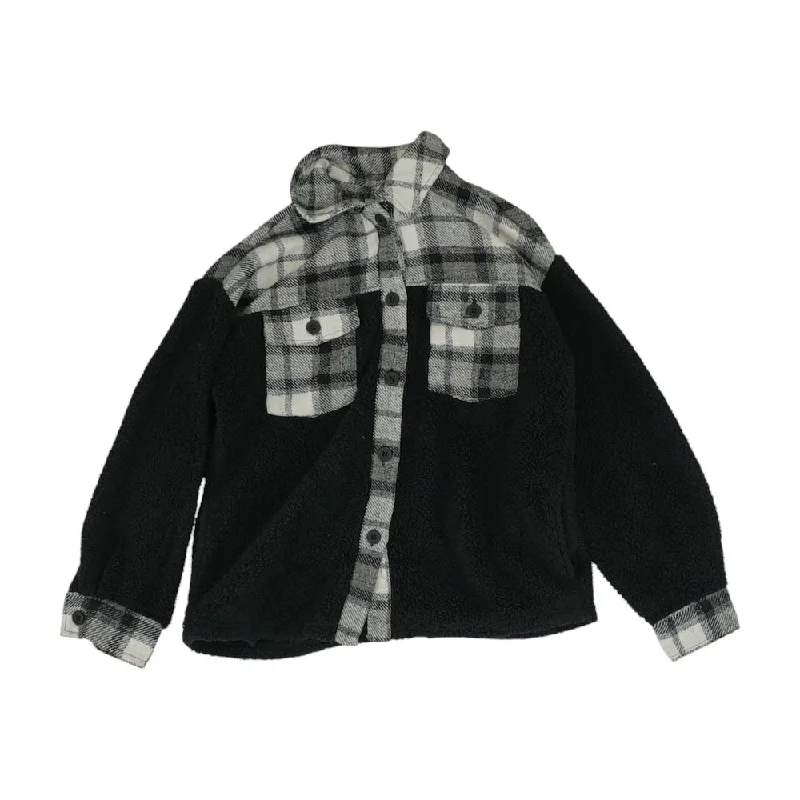 Black Plaid Lightweight Jacket Notch Collar Jacket Peter Pan Collar Jacket Cowl Neck Jacket