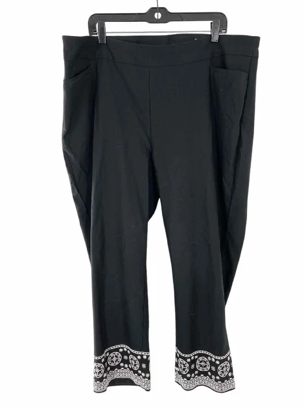 Chico's Size 4(XL) Black White Embroidered Pants Chic Slim Fit Pants