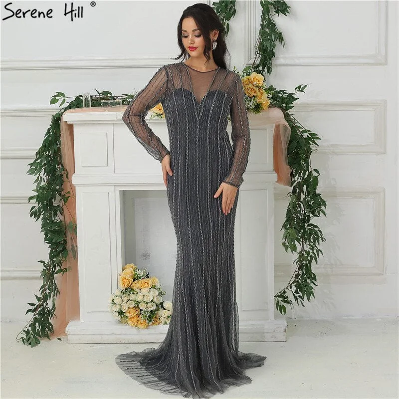Sale Dubai New Gold Fashion Mermaid Evening Dresses 2025 Long Sleeves Beading Sexy Luxury Evening Party Dress LA6629 Tunics Recommended stylist