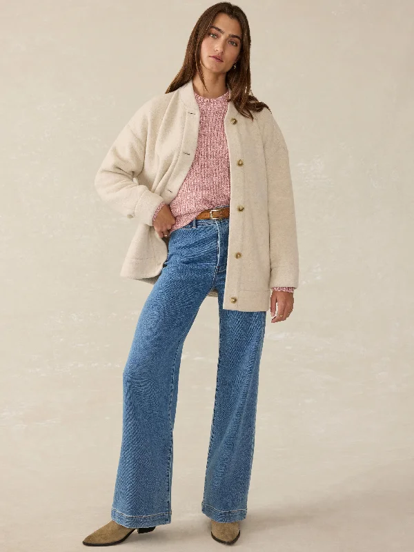 Pacific Knit Jacket - Oat Melange Fleece Fabric Down Fabric Feather Fabric