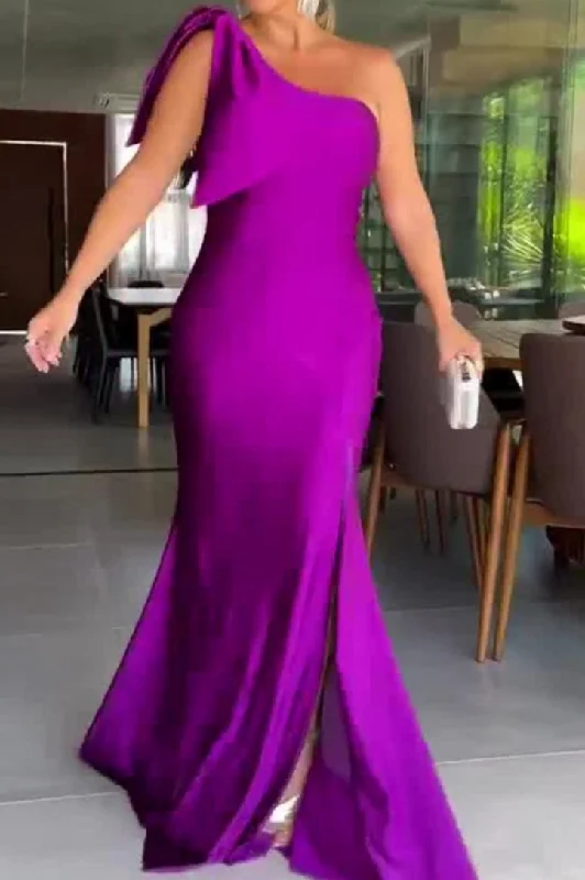 Charming Mermaid Prom Dresses Long Party Dresses with Slit empire Waist empire