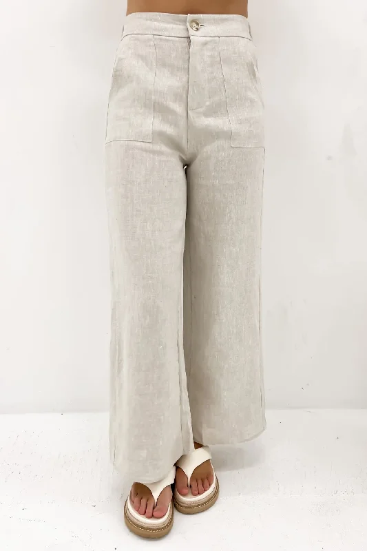 Jude Linen Pant Beige Casual Track Pants