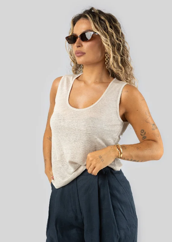 Linen Tank Top Beige charcoal tank top
