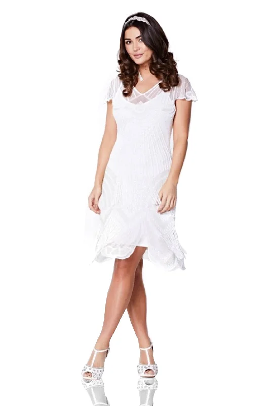 1920s Cocktail Party Dress in White A-Line Day Work