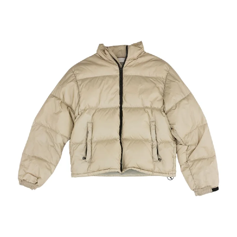Beige Solid Down Jacket Satin Jacket Silk Jacket Chiffon Jacket
