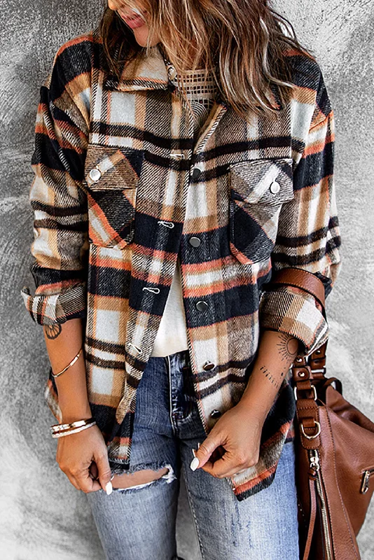 Sonnie Plaid Button Front Shirt Jacket with Breast Pockets Anorak Shell Jacket Lightweight Jacket