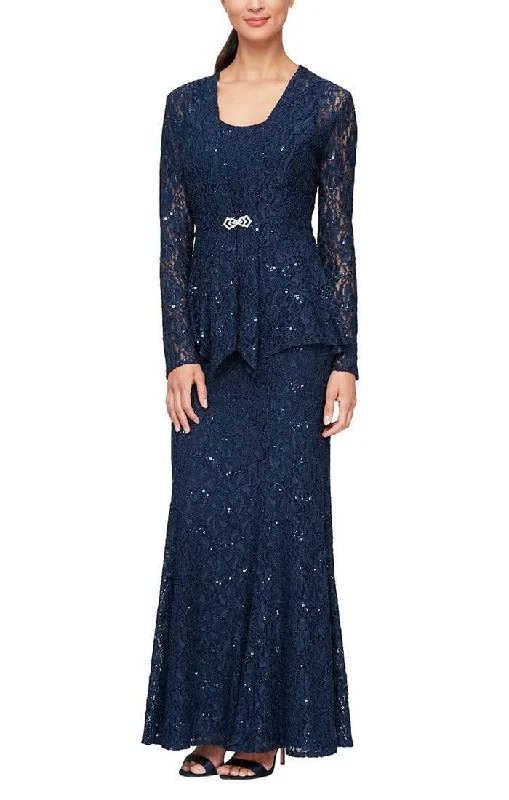 Alex Evenings - 84122452 Sequined Lace Jacket Sheath Dress Toggled Jacket Drawstring Jacket Belted Jacket