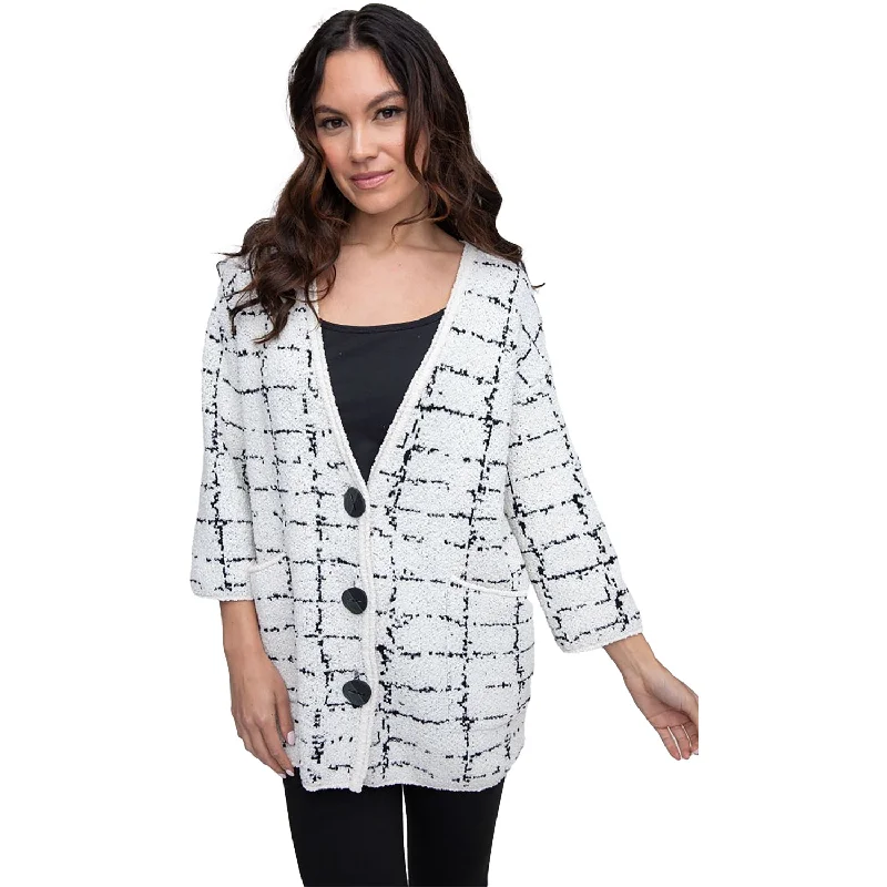Women's Liv by Habitat Bounce Window Pane Cocoon Cardigan White Welt Pockets Slit Pockets Flap Pockets Women's Liv by Habitat Bounce Window Pane Cocoon Cardigan White Welt Pockets Slit Pockets Flap Pockets