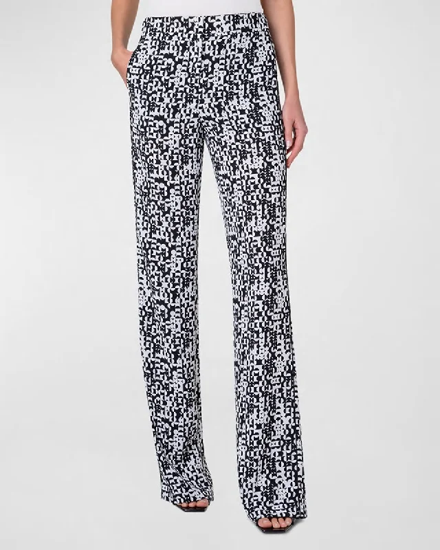 Marla Mini Half Circle Grid-Print Straight-Leg Moss Crepe Pants High-Waist Trousers
