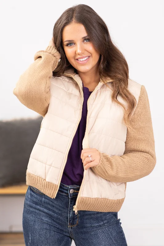 Tan Channel Quilted Jacket With Knit Back Rayon Jacket Velvet Jacket Corduroy Jacket