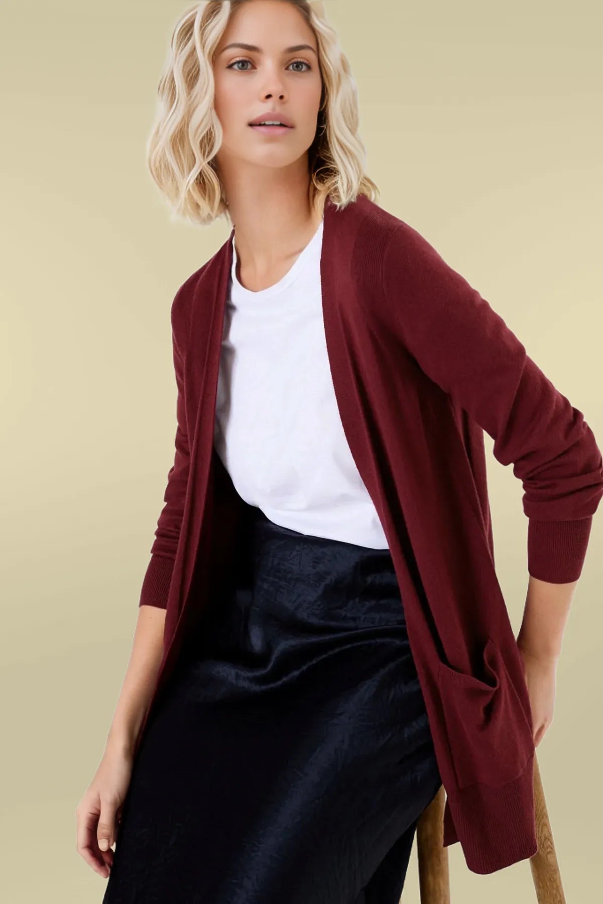 Open Front Patch Pocket Cardigan Toggled Drawstring Belted