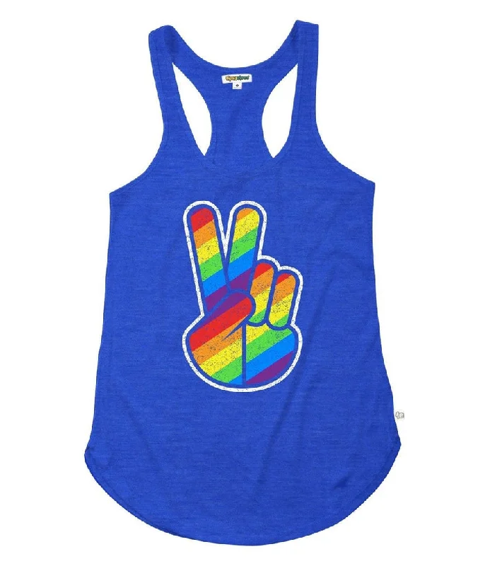 Peace Sign Rainbow Racerback Tank Top teal tank top