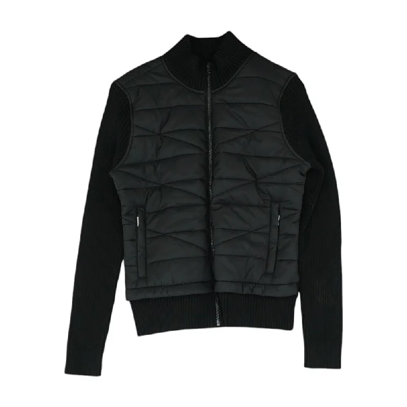 Black Solid Puffer Jacket Cardigan Sweater Pullover
