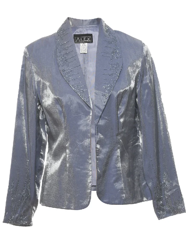 Beaded Light Grey Blazer Style Evening Jacket - M Snapped Jacket Toggled Jacket Drawstring Jacket