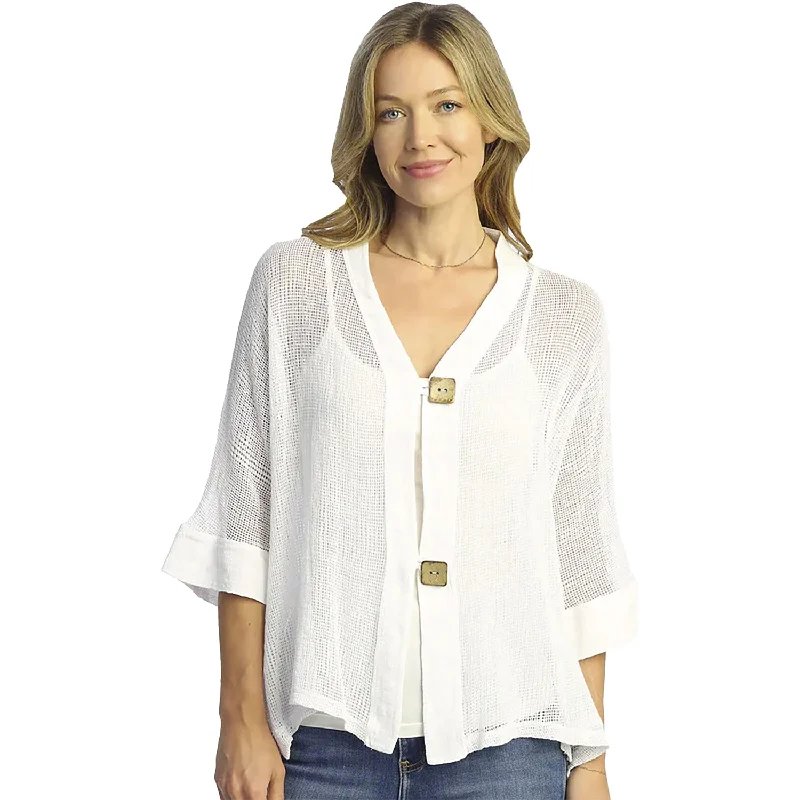 Women's Jess & Jane Mineral Washed Mesh Cardigan White Satin Blend Silk Blend Wool Blend