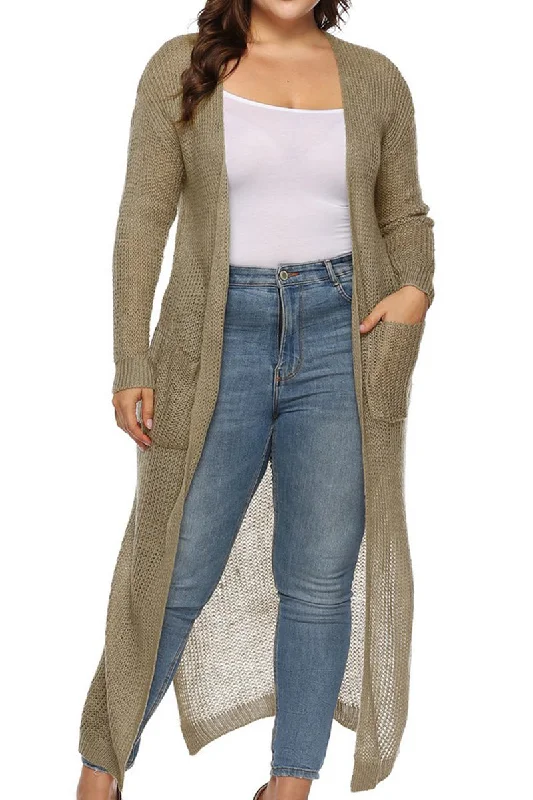 WOMEN PLUS SIZE OPEN FRONT LONG LENGTH CARDIGAN Zippered Front Buttoned Front Snap Front