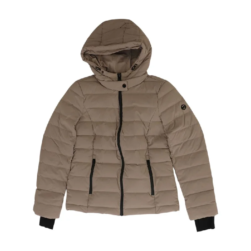 Tan Solid Puffer Jacket Striped Jacket Polka Dot Jacket Floral Jacket