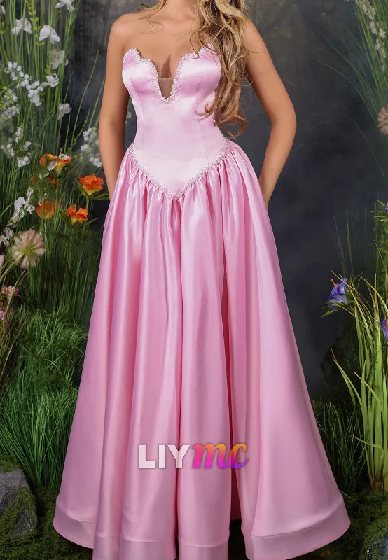 V-Neck Strapless Pleated Party Dress A-Line Prom Dress Tunics Fall fleece