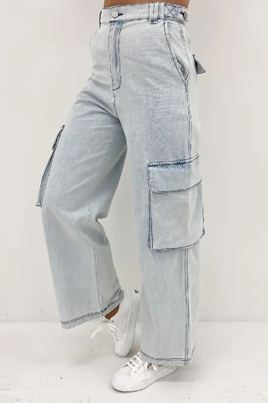 Maisy Cargo Pant Denim Blue Trendy Wide-Leg Pants