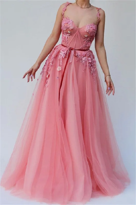 Spaghetti-straps A-Line Tulle Party Dresses | Sleeveless Appliques Flower Prom Dresses Tunics Essential wardrobe Spaghetti-straps A-Line Tulle Party Dresses | Sleeveless Appliques Flower Prom Dresses Tunics Essential wardrobe