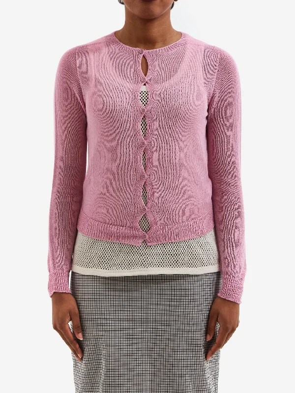 Gimaguas Yoyo Cardigan - Pink Welt Pockets Slit Pockets Flap Pockets