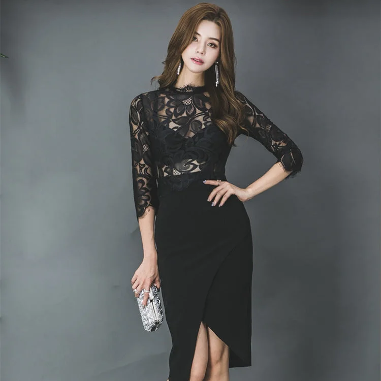 Sexy Black Lace Sheath Party Dresses Tunics Versatile functional