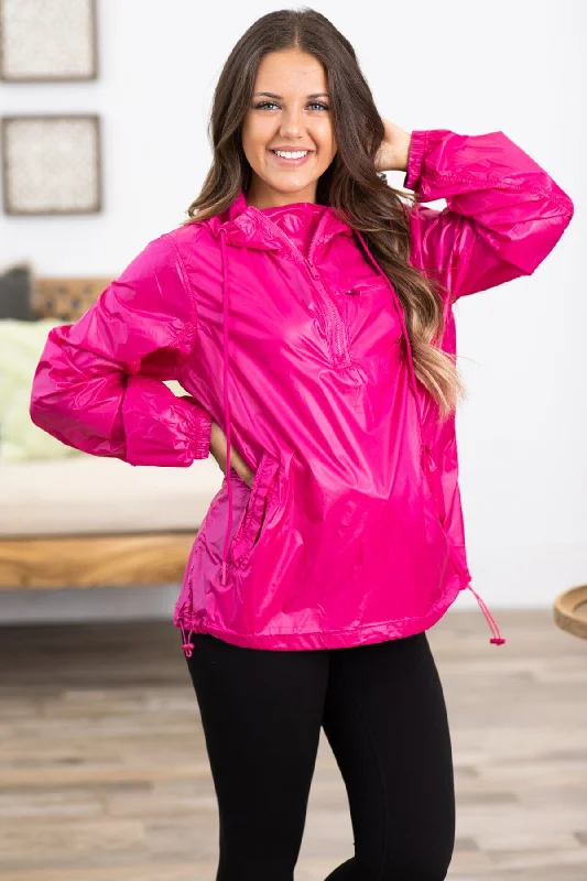 Hot Pink Packable Water Repellant Jacket One-Shoulder Jacket Off-the-Shoulder Jacket Asymmetrical Jacket