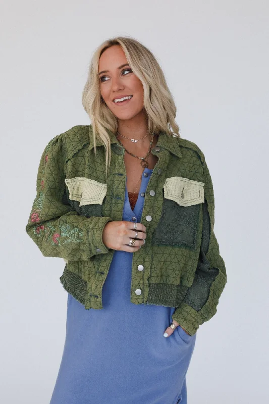 On The Vine Quilted Jacket - Green Tailored Jacket Straight Jacket A-Line Jacket