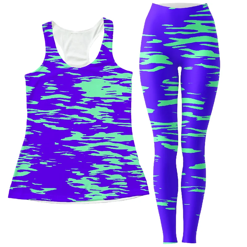 Purple Mint Rave Zebra Stripe Women's Tank and Leggings Combo fitness tank top