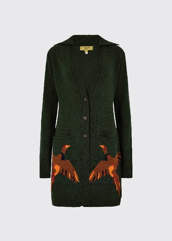 Dromore Pheasant Cardigan - Olive Faux Fur Fabric Real Fur Fabric Shearling Fabric