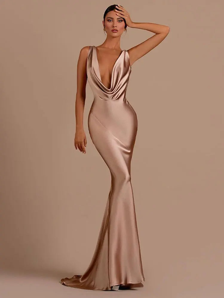 Woman Sexy Satin Swing Neck Party Dress Fashion Solid Backless Bodycon Maxi Dresses Turtleneck Warm Winter Woman Sexy Satin Swing Neck Party Dress Fashion Solid Backless Bodycon Maxi Dresses Turtleneck Warm Winter