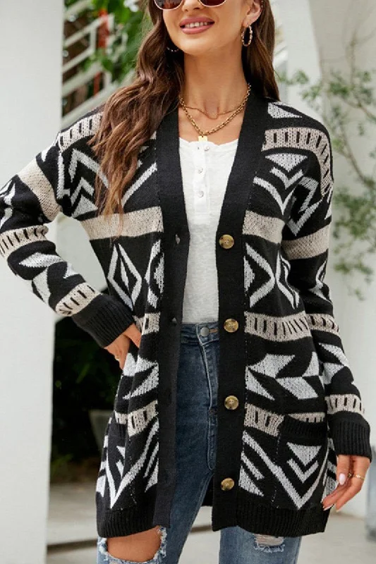 WOMEN BOHEMIAN WESTERN AZTEC PATTERN CARDIGAN Zippered Buttoned Snapped