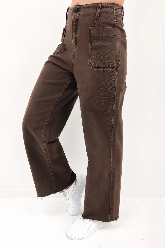 Eddie Wide Leg Pant Brown Soft Stretch Leggings