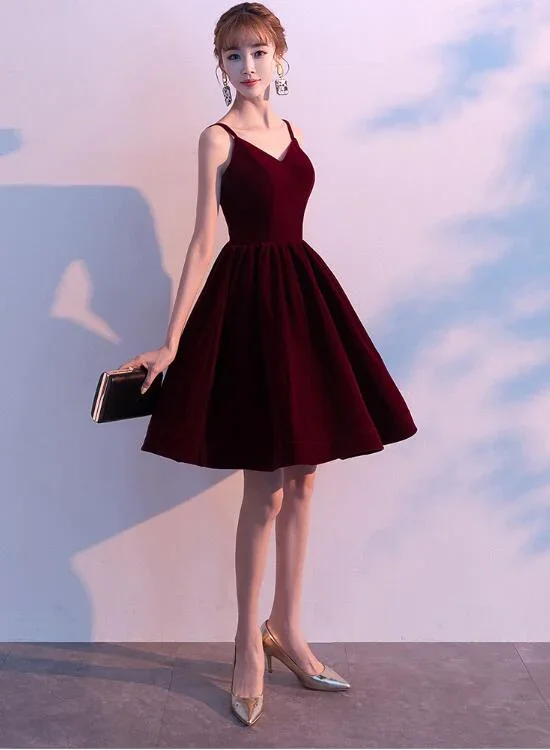 Lovely Velvet Burgundy Short Straps Homecoming Dress, Lovely Short Wedding Party Dress gh428 Tunics Corduroy durable Lovely Velvet Burgundy Short Straps Homecoming Dress, Lovely Short Wedding Party Dress gh428 Tunics Corduroy durable