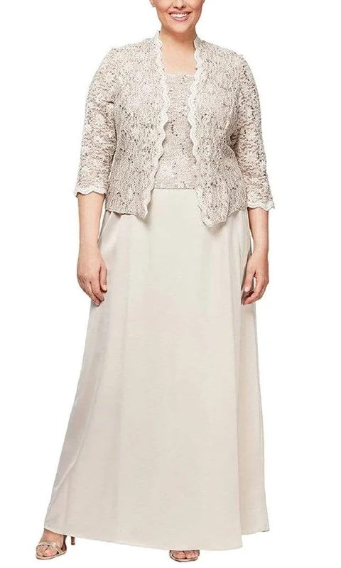Alex Evenings - 4121198 Sequin Lace and Chiffon Dress with Lace Jacket Welt Pockets Slit Pockets Flap Pockets
